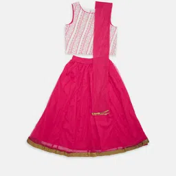 AKKRITI BY PANTALOONS Girls Off White & Magenta Printed Lehenga Choli With Dupatta-15