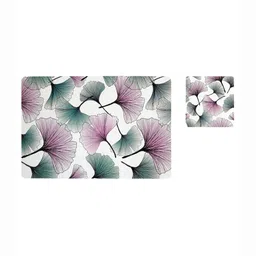 OBSESSIONS White & Green 12 Pieces Floral Printed Mats & Coaster Table Placemats-32