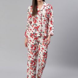 Cation Women White & Red Floral Printed Night suit-image-39