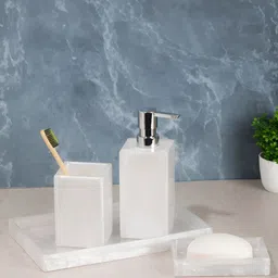 OBSESSIONS White 4 pieces Solid Polyresin Bath Accessories Set-image-26