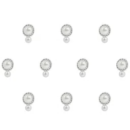 Comet Busters 10 Pcs Beaded Reusable Designer Bindis - White & Silver-Toned image 3