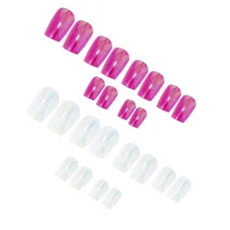 PRIVIU Set of 24 Stick On Nails Metallic Duochrome Fuchsia & White image 4