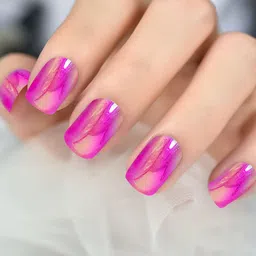 PRIVIU Set of 24 Stick On Nails Metallic Duochrome Fuchsia & White image 3