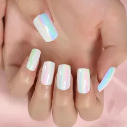 PRIVIU Set of 24 Stick On Nails Metallic Duochrome Fuchsia & White image 2