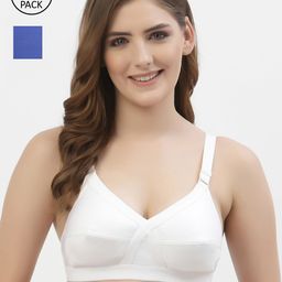 Floret Women White & Blue Set Of 2 Cotton Non Padded Bra-11