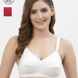 Floret Women White & Red Pack of 2 Full Coverage Cotton Bra-56