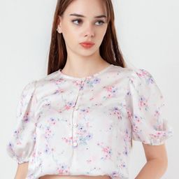 Zink London Floral Printed Round Neck Puff Sleeve Top-image-23