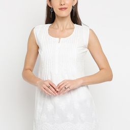 Indiankala4u White Embroidered Chikankari Pure Cotton Kurti-image-63