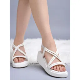 Shoetopia Solid Criss-Cross Straps White Wedges for Women-picture-41