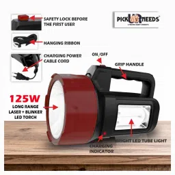 pick ur needs Long Range Light Rechargeable 125W Searchlight with Blinker + Side Light 8 hrs Torch Emergency Light image 5