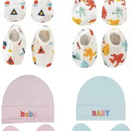 Newborn Baby super soft Mitten Sets with Cap and Booties/Newborn Cap Set-7