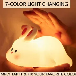 rynz Cute Rabbit Silicon Night Lamp Color Changing Led Type C Rechargeable Table Lamp Night Lamp image 2