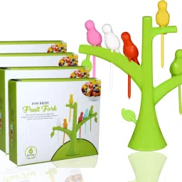 Bird Shape Fruit Fork Set with Tree Stand and 6 Fork Pack -4 Disposable Silicone Salad Fork, Baby Fork, Dessert Fork, Dinner Fork, Fruit Fork, Serving Fork Set-2