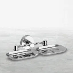 Double Soap Dish Stand, Double Soap dish Holder, Bathroom Accessories(Chrome Finish, 304 Stainless Steel) (Silver) PACK OF 1 10 inch 1 Bar Towel Rod-18