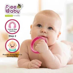 beebaby Soft Silicone Ring / Loops Teether - Pack of 2 ( Pink & Violet) 3M+ Teether image 3
