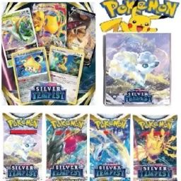Pokemon 50 Pages Small Album with 4 PCS Silver Tempest Booster Packets-image-2