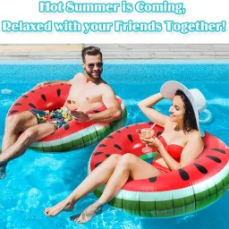 4myl Inflatable Pool Float, Watermelon Shaped Summer Pool Swimming Float Tube Ring image 4