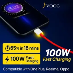 Supervooc Type C 1.5 A 1 m Copper, Braiding USB Type C Cable 8 A 1 m TPE 80W Compatible Data Sync Fast Charging Cable Supports Dash/Warp Charging (Compatible with Compatible for One Plus 12/11/10/9/8T/8pro/7Pro/ 7T Nord & All Type C Devices, Red, One Cable) image 3