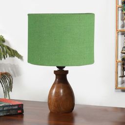 devansh Green Jute Table Lamp With Wood Natural Base -17 For Bedroom, Living Room Table Lamp-picture-46