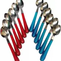 Table Spoon 12 Set for Kitchen and Table Steel with Plastic Handle Stainless Steel, Plastic Table Spoon, Dessert Spoon Set-image-57