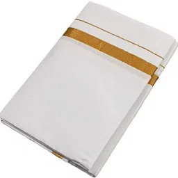house of common Pure Cotton White Dhoti with Golden Color border Set of 1 dhoti Solid Men Dhoti-image-7