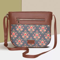 Blue Women Sling Bag Mughal Garden Print U Shaped Sling Bag-image-12