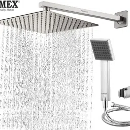 ANMEX COMBO of SS304 UltraSlim High Pressure Rainfall Shower Head With Shower Fit Arm HandShower (ABS),SS304 1.5mtr Tube And Hook 12X12+24Inch Arm+HandShower Set)-16
