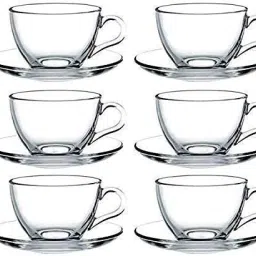 Pack of 6 Glass Superb Crystal Clear Roma Solid Glass Tea Cup with Saucer, Tea Mugs with Handle, 180 ml, Hot or Cold Drinks (Clear) - Set of 6-image-53