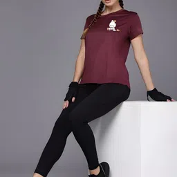 szn Women Graphic Print Round Neck Polyester Maroon T-Shirt-picture-4
