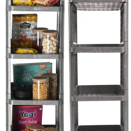 Pack of 2 Multipurpose 4-Layer Office Storage Trolley Rack with Wheels | Grey Plastic Kitchen Trolley-6