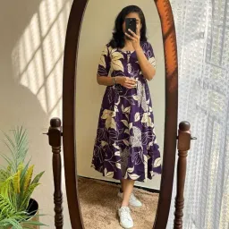 new4u Floral Print Viscose Rayon Stitched Flared/A-line Gown-picture-9