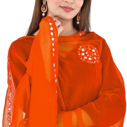 Chiffon Embellished Orange Women Dupatta-image-1