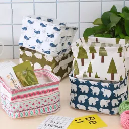 Cotton Canvas Storage Bins Collapsible Home Decor Organizer Mini Basket with Handle Storage Basket-16