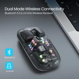 Portronics Toad 5 Transparent Wireless Mouse, Bluetooth & 2.4 GHz, Rechargeable, RGB Light Wireless Ambidextrous Optical Mousewith Bluetooth image 2