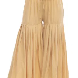 Women Flared Gold Cotton Blend Trousers-image-40
