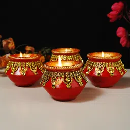 manogyam Set of 4 Handmade Traditional Earthen Clay Mitti Diya for Pooja Matki Shape Wax Filled Diya Candle for Diwali Decoration & Gift - Multi Purpose Candle-picture-17