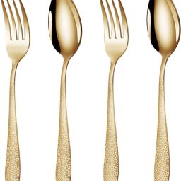 Silverware Table Spoons & Forks Set | 4-Pcs Flatware For Home | Aurum Gold Stainless Steel Cutlery Set-image-63