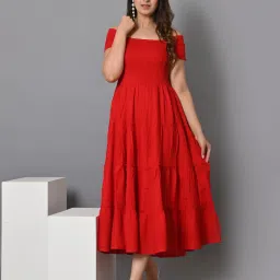 Women Fit and Flare Red Midi/Calf Length Dress-image-35