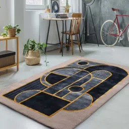 Buy Blue Wool Geometrical 4 ft x 6 ft Hand Tufted Carpet Carpet By Joyrugs by Littlelooms-picture-0