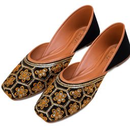 Black Mojaris Ethnic Wear Padded Embriodery Punjabi Jutti Party Wear For Women-image-8