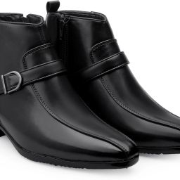 Men's 3.5 Inch Hidden Height Increasing Black Casual Buckle Formal Ankle Boot Slip On For Men-image-90
