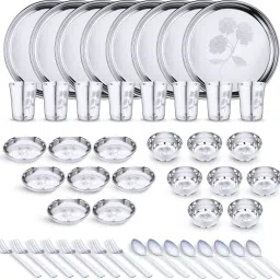 Pack of 48 Stainless Steel Laser Printed Flawer Design (Serves 8) Dinner Set-image-15