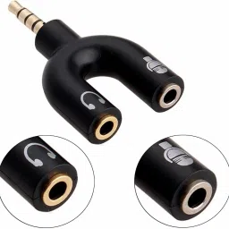 TSHIENTT Black 3.5mm Audio Jack to Headphone Microphone Splitter 3.5mm 1 Male to 2 Port Female Phone Converter-image-3
