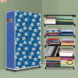 5 Shelf Foldable Collapsible Wardrobe Storage Organizer Almirah Cloth Rack PVC Collapsible Wardrobe-image-87