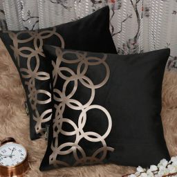 hosta homes Black Geometric Velvet 16 x 16 Inches Cushion Covers (Set of 2)-picture-35