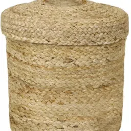 Jute Handwoven Jute Storage Basket with Lid, 30x30 cm Storage Basket-17