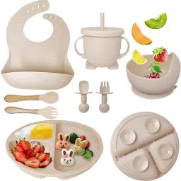 Silicone Baby Feeding Set, Complete 8-Piece Baby Led Weaning Set -Cream - Silicone-10