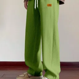 Men Loose Fit Light Green Lycra Blend Trousers-image-70