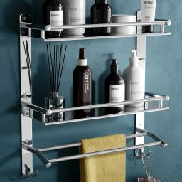 Multipurpose towel Shelf / Rack / Holder / Stand Chrome Finished Stainless Steel Wall Shelf-image-2