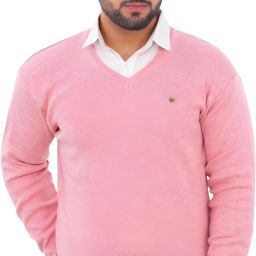 Men Self Design V Neck Pink Sweater-image-44